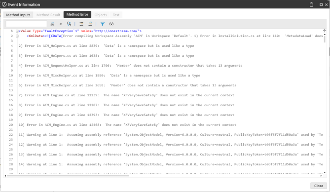 The Method Error tab displays the errors encountered during a session